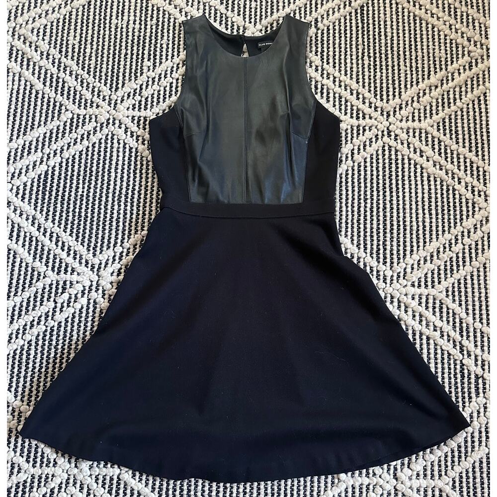 Club Monaco Womens Darla Leather Bodice A-Line Dress, Black, 0